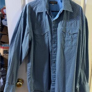 Stetson Men’s Long Sleeve Diamond Geometric Print Western Shirt, Blue, Size XL